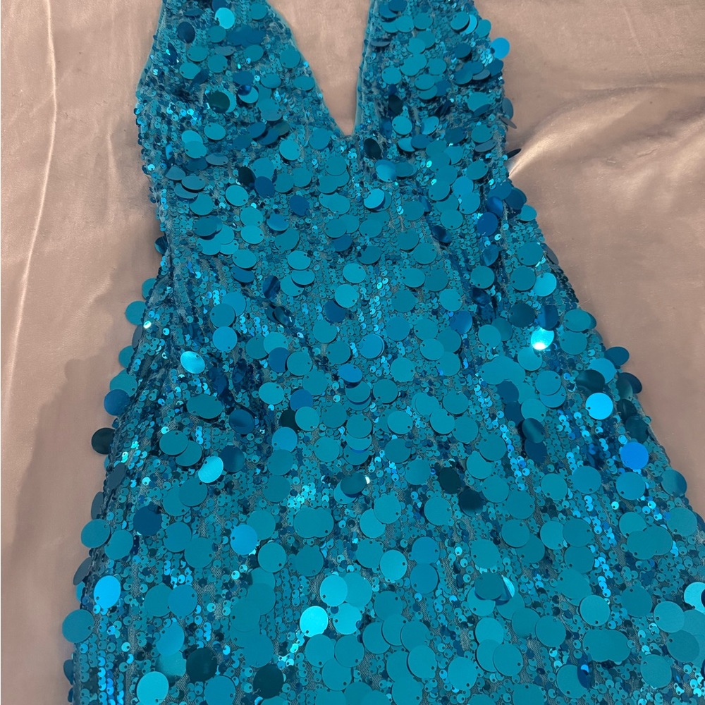 Turquoise Sequin Mini Dress - Picture 3 of 5